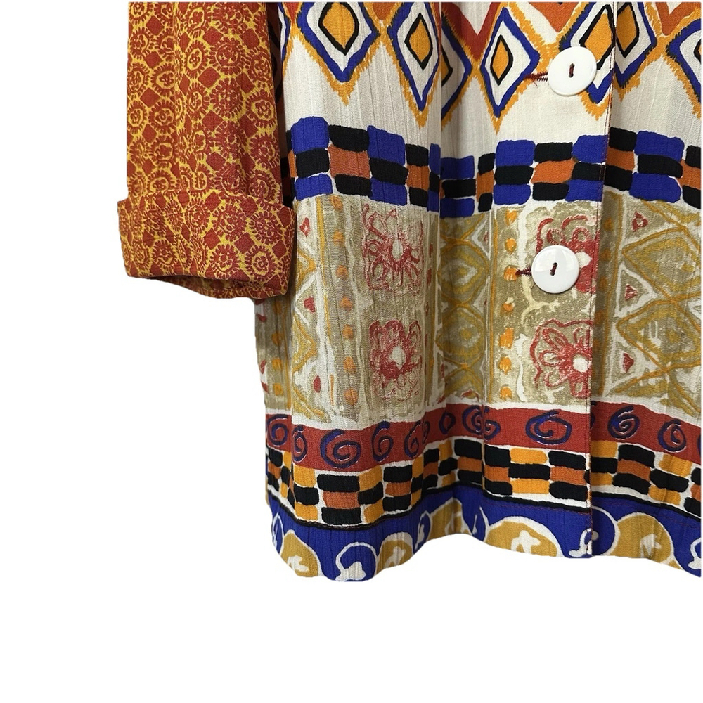 Vintage 80s Carole Little Boho Artsy Aztec Blazer Rolled Sleeve Size 14 Petite - Picture 10 of 14